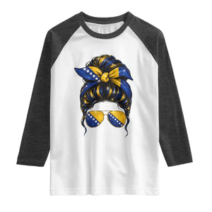 Bosnian Girl Messy Bun Flag Bandana Woman Graphic Raglan Shirt Bosnia Herzegovina Pride TS02 White Heather Charcoal Print Your Wear