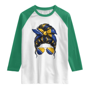 Bosnian Girl Messy Bun Flag Bandana Woman Graphic Raglan Shirt Bosnia Herzegovina Pride TS02 White Kelly Green Print Your Wear