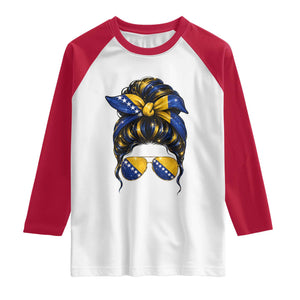 Bosnian Girl Messy Bun Flag Bandana Woman Graphic Raglan Shirt Bosnia Herzegovina Pride TS02 White Red Print Your Wear