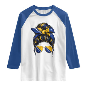 Bosnian Girl Messy Bun Flag Bandana Woman Graphic Raglan Shirt Bosnia Herzegovina Pride TS02 White Royal Print Your Wear