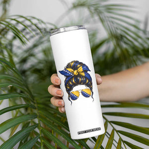 Bosnian Girl Messy Bun Flag Bandana Woman Graphic Skinny Tumbler Bosnia Herzegovina Pride