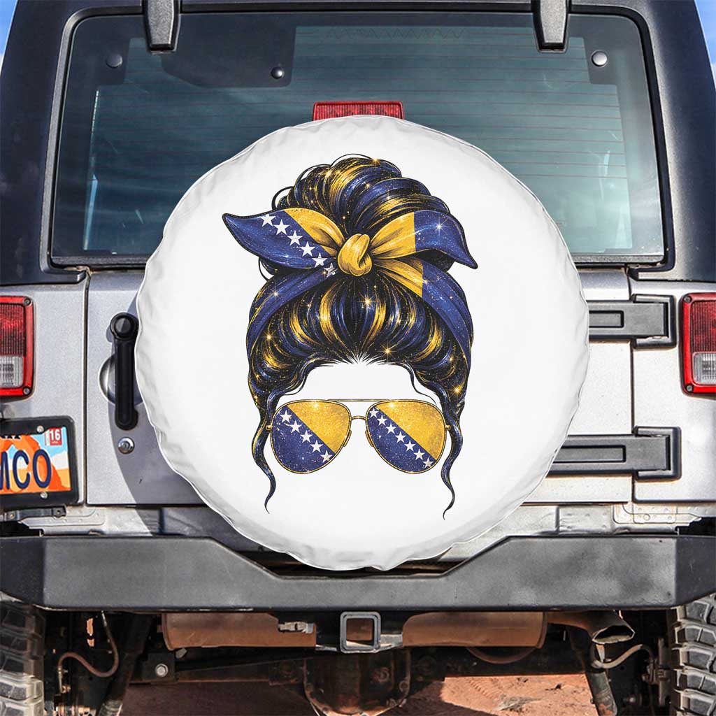 Bosnian Girl Messy Bun Flag Bandana Woman Graphic Spare Tire Cover Bosnia Herzegovina Pride TS02 No hole White Print Your Wear