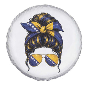 Bosnian Girl Messy Bun Flag Bandana Woman Graphic Spare Tire Cover Bosnia Herzegovina Pride