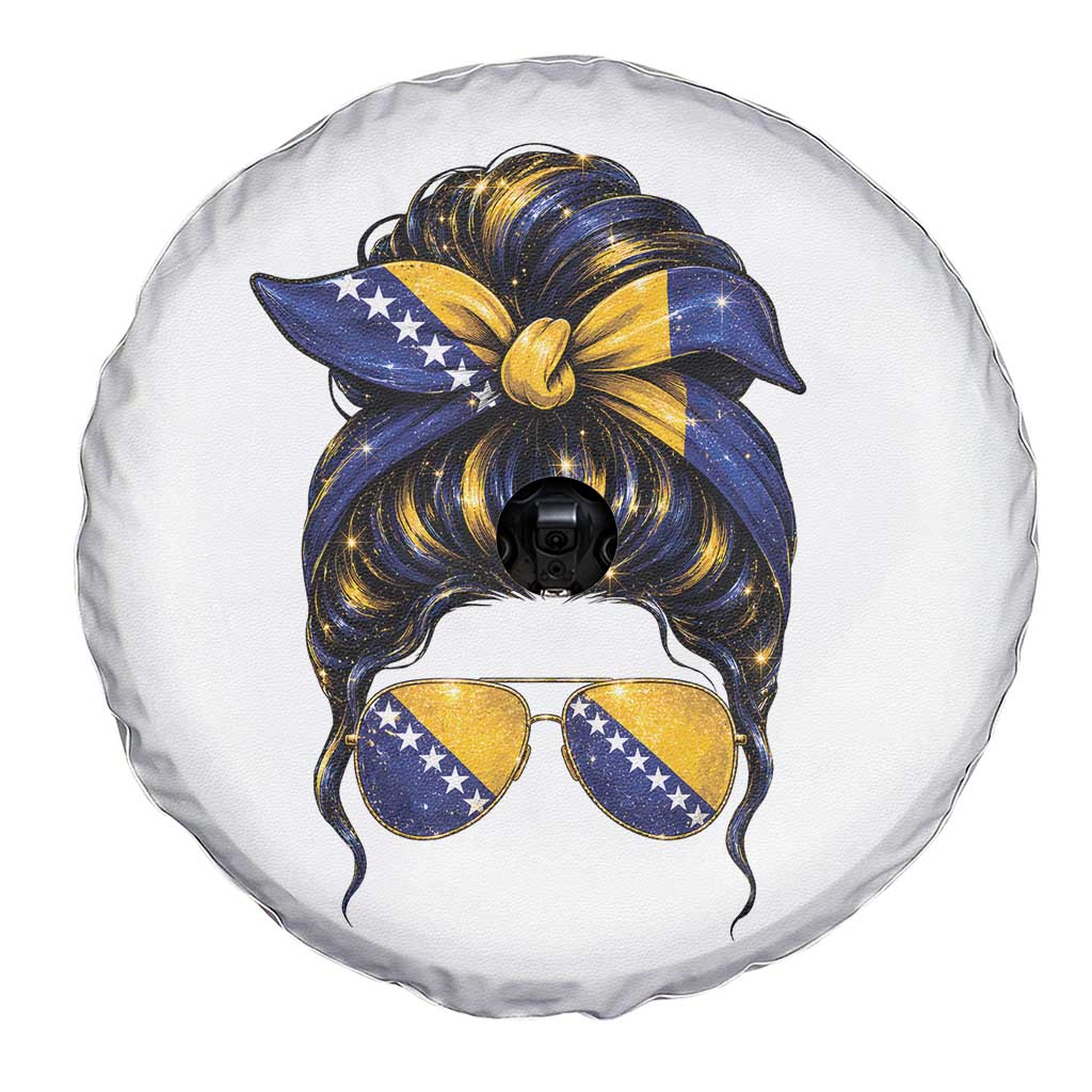 Bosnian Girl Messy Bun Flag Bandana Woman Graphic Spare Tire Cover Bosnia Herzegovina Pride