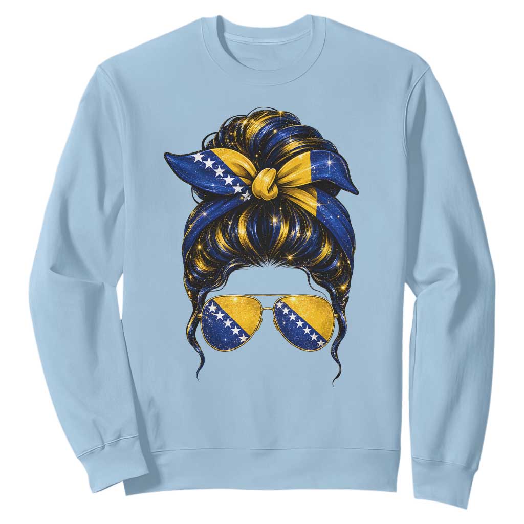 Bosnian Girl Messy Bun Flag Bandana Woman Graphic Sweatshirt Bosnia Herzegovina Pride TS02 Light Blue Print Your Wear