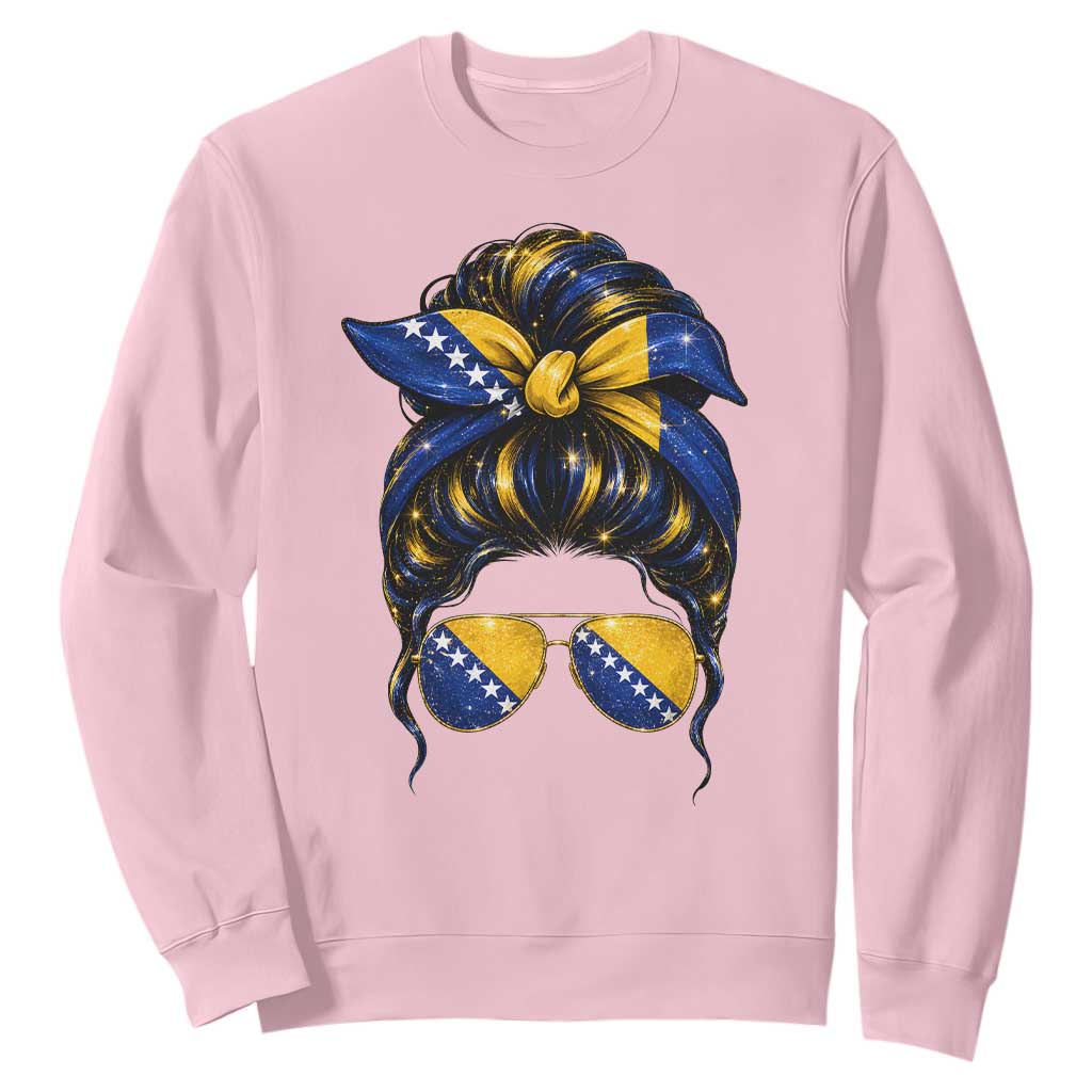 Bosnian Girl Messy Bun Flag Bandana Woman Graphic Sweatshirt Bosnia Herzegovina Pride TS02 Light Pink Print Your Wear