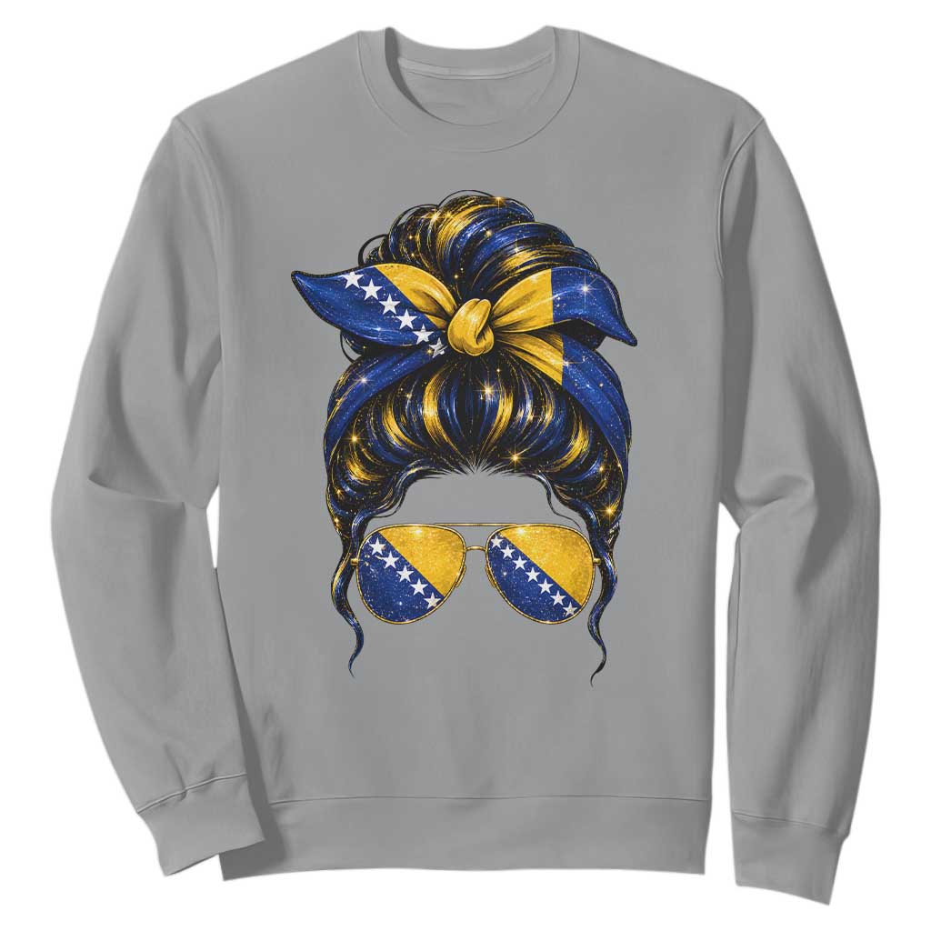 Bosnian Girl Messy Bun Flag Bandana Woman Graphic Sweatshirt Bosnia Herzegovina Pride TS02 Sport Gray Print Your Wear