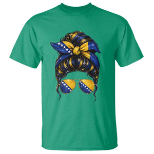 Bosnian Girl Messy Bun Flag Bandana Woman Graphic T Shirt Bosnia Herzegovina Pride