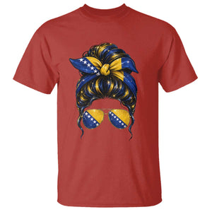 Bosnian Girl Messy Bun Flag Bandana Woman Graphic T Shirt Bosnia Herzegovina Pride