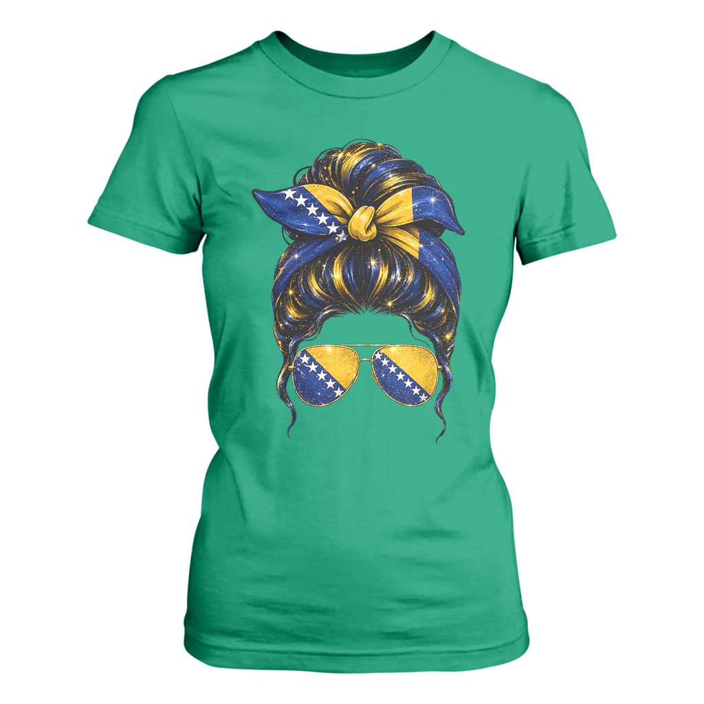 Bosnian Girl Messy Bun Flag Bandana Woman Graphic T Shirt For Women Bosnia Herzegovina Pride TS02 Irish Green Print Your Wear