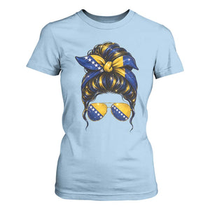 Bosnian Girl Messy Bun Flag Bandana Woman Graphic T Shirt For Women Bosnia Herzegovina Pride TS02 Light Blue Print Your Wear