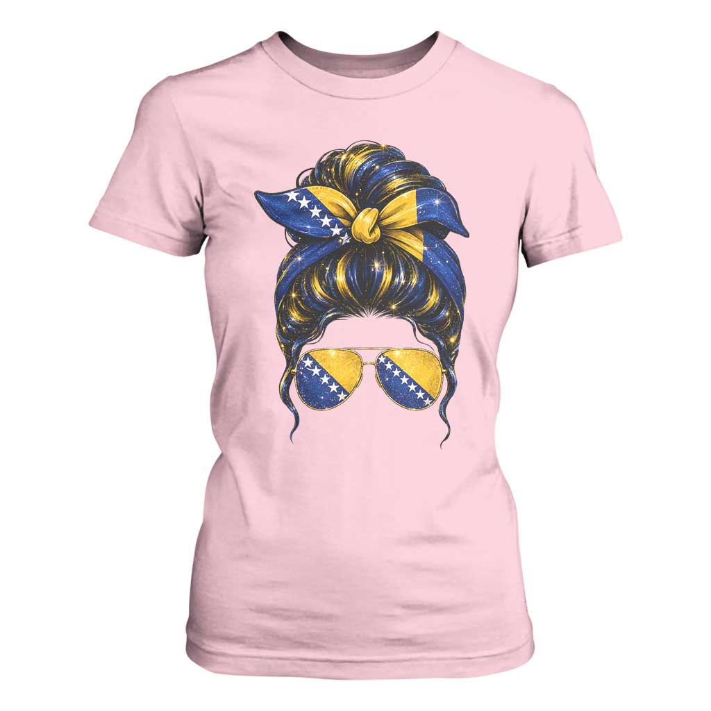 Bosnian Girl Messy Bun Flag Bandana Woman Graphic T Shirt For Women Bosnia Herzegovina Pride TS02 Light Pink Print Your Wear