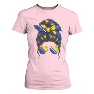 Bosnian Girl Messy Bun Flag Bandana Woman Graphic T Shirt For Women Bosnia Herzegovina Pride TS02 Light Pink Print Your Wear