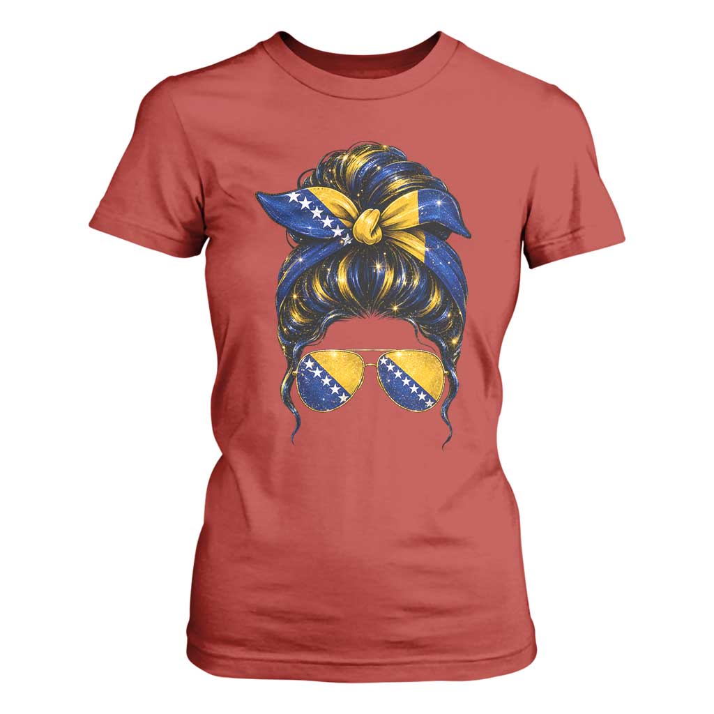 Bosnian Girl Messy Bun Flag Bandana Woman Graphic T Shirt For Women Bosnia Herzegovina Pride TS02 Red Print Your Wear