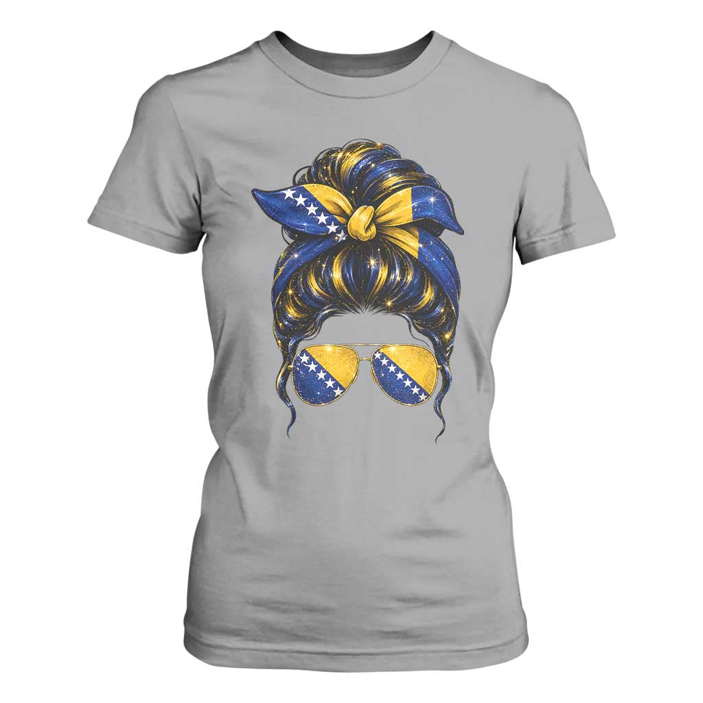 Bosnian Girl Messy Bun Flag Bandana Woman Graphic T Shirt For Women Bosnia Herzegovina Pride TS02 Sport Gray Print Your Wear