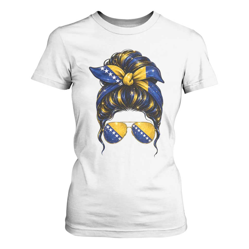 Bosnian Girl Messy Bun Flag Bandana Woman Graphic T Shirt For Women Bosnia Herzegovina Pride TS02 White Print Your Wear
