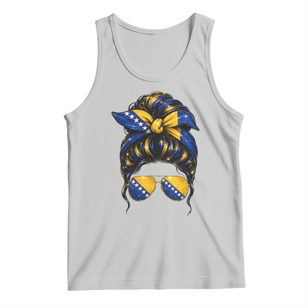 Bosnian Girl Messy Bun Flag Bandana Woman Graphic Tank Top Bosnia Herzegovina Pride TS02 Ash Print Your Wear