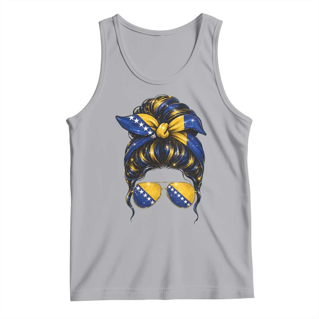 Bosnian Girl Messy Bun Flag Bandana Woman Graphic Tank Top Bosnia Herzegovina Pride TS02 Athletic Heather Print Your Wear