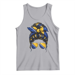 Bosnian Girl Messy Bun Flag Bandana Woman Graphic Tank Top Bosnia Herzegovina Pride TS02 Athletic Heather Print Your Wear