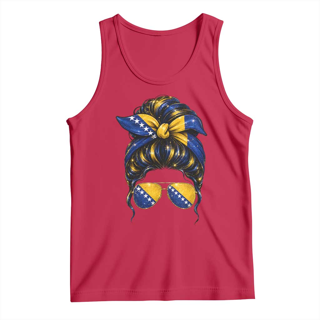Bosnian Girl Messy Bun Flag Bandana Woman Graphic Tank Top Bosnia Herzegovina Pride TS02 Red Print Your Wear