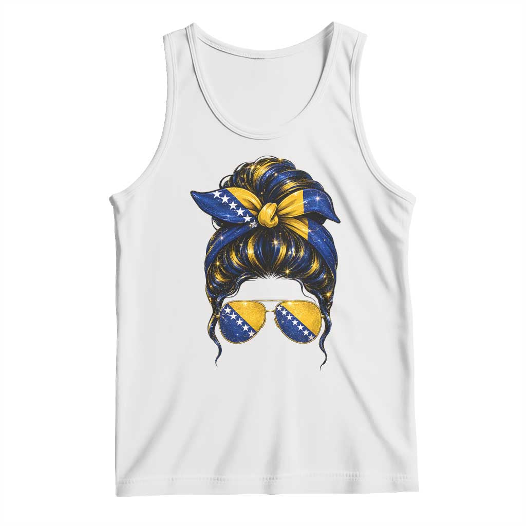 Bosnian Girl Messy Bun Flag Bandana Woman Graphic Tank Top Bosnia Herzegovina Pride TS02 White Print Your Wear
