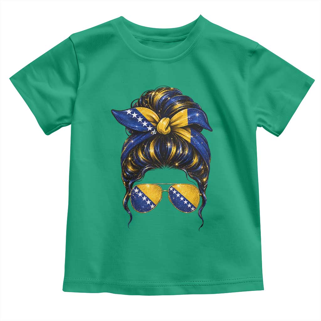 Bosnian Girl Messy Bun Flag Bandana Woman Graphic Toddler T Shirt Bosnia Herzegovina Pride TS02 Irish Green Print Your Wear