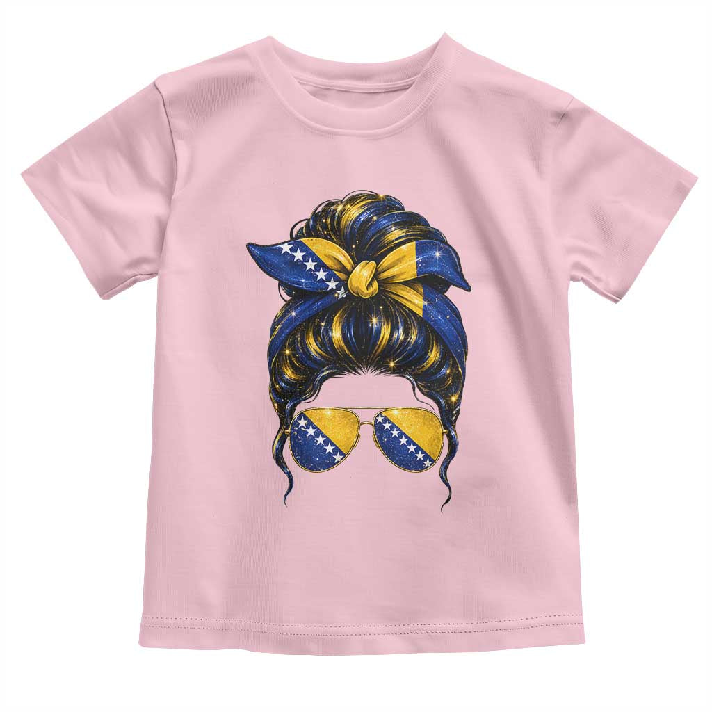 Bosnian Girl Messy Bun Flag Bandana Woman Graphic Toddler T Shirt Bosnia Herzegovina Pride TS02 Light Pink Print Your Wear