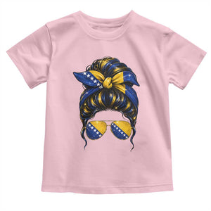 Bosnian Girl Messy Bun Flag Bandana Woman Graphic Toddler T Shirt Bosnia Herzegovina Pride TS02 Light Pink Print Your Wear