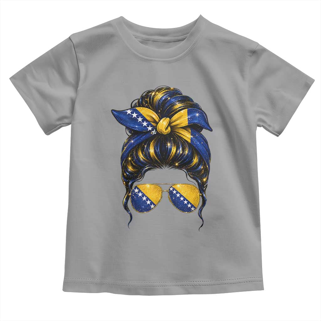 Bosnian Girl Messy Bun Flag Bandana Woman Graphic Toddler T Shirt Bosnia Herzegovina Pride TS02 Sport Gray Print Your Wear