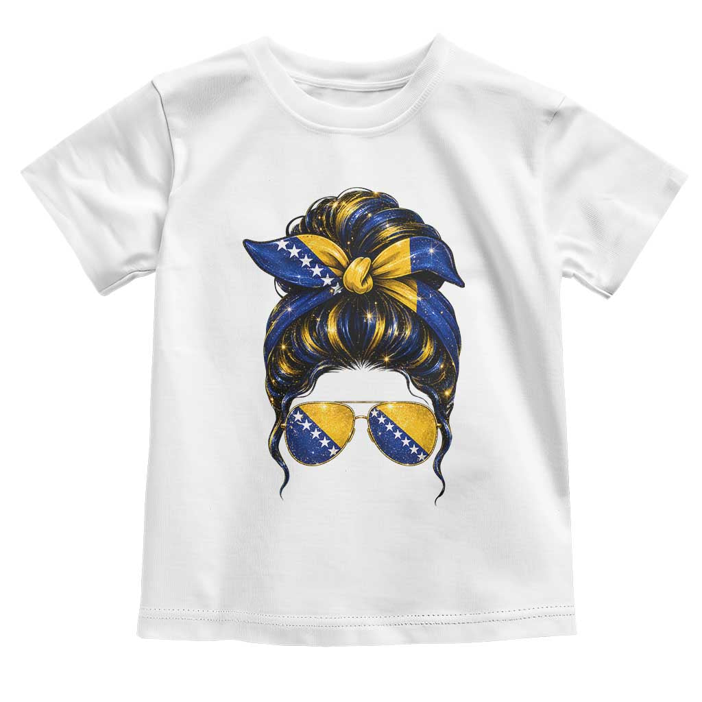 Bosnian Girl Messy Bun Flag Bandana Woman Graphic Toddler T Shirt Bosnia Herzegovina Pride TS02 White Print Your Wear