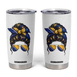 Bosnian Girl Messy Bun Flag Bandana Woman Graphic Tumbler Cup Bosnia Herzegovina Pride