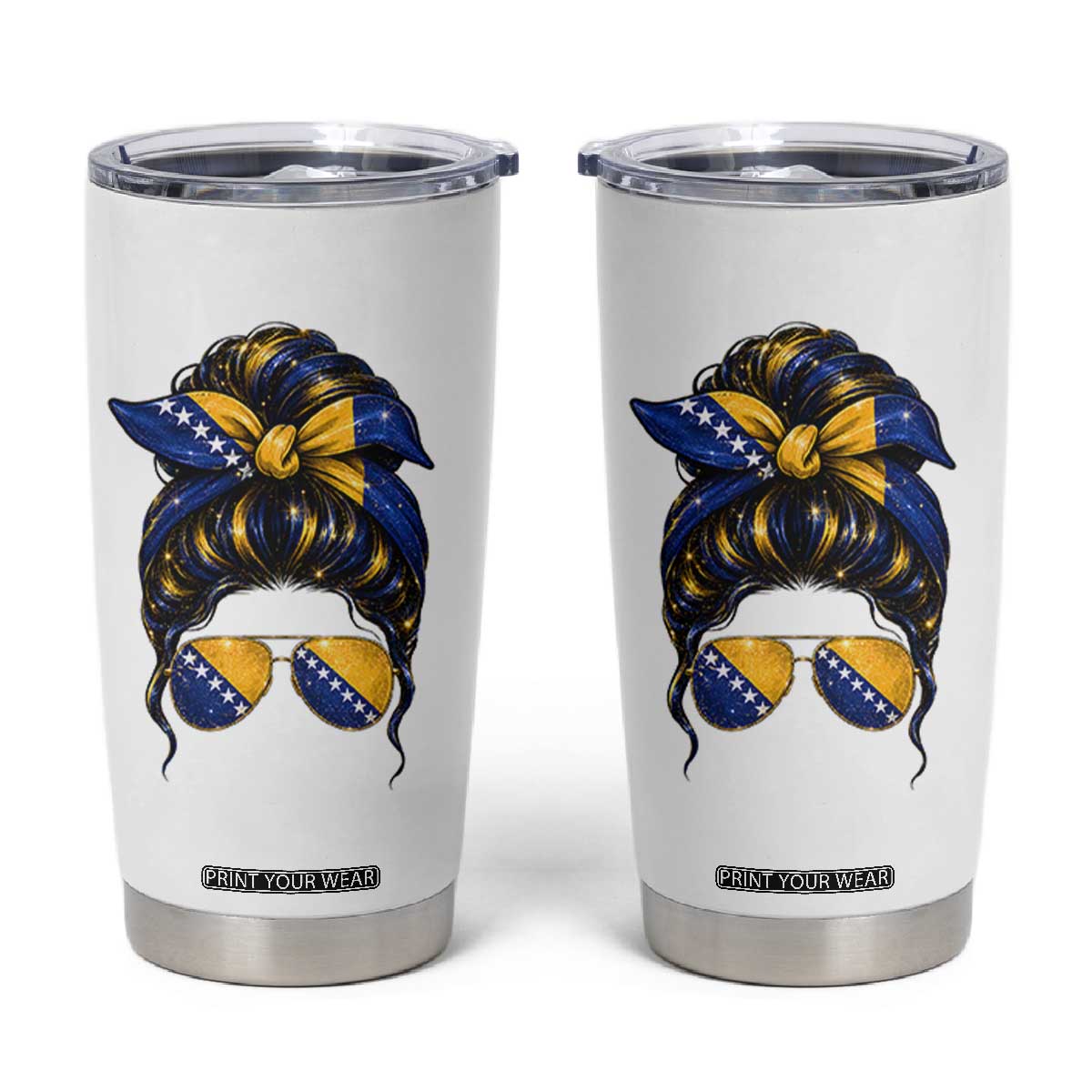Bosnian Girl Messy Bun Flag Bandana Woman Graphic Tumbler Cup Bosnia Herzegovina Pride TS02 White Print Your Wear
