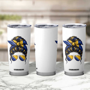 Bosnian Girl Messy Bun Flag Bandana Woman Graphic Tumbler Cup Bosnia Herzegovina Pride