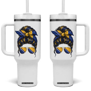 Bosnian Girl Messy Bun Flag Bandana Woman Graphic Tumbler With Handle Bosnia Herzegovina Pride