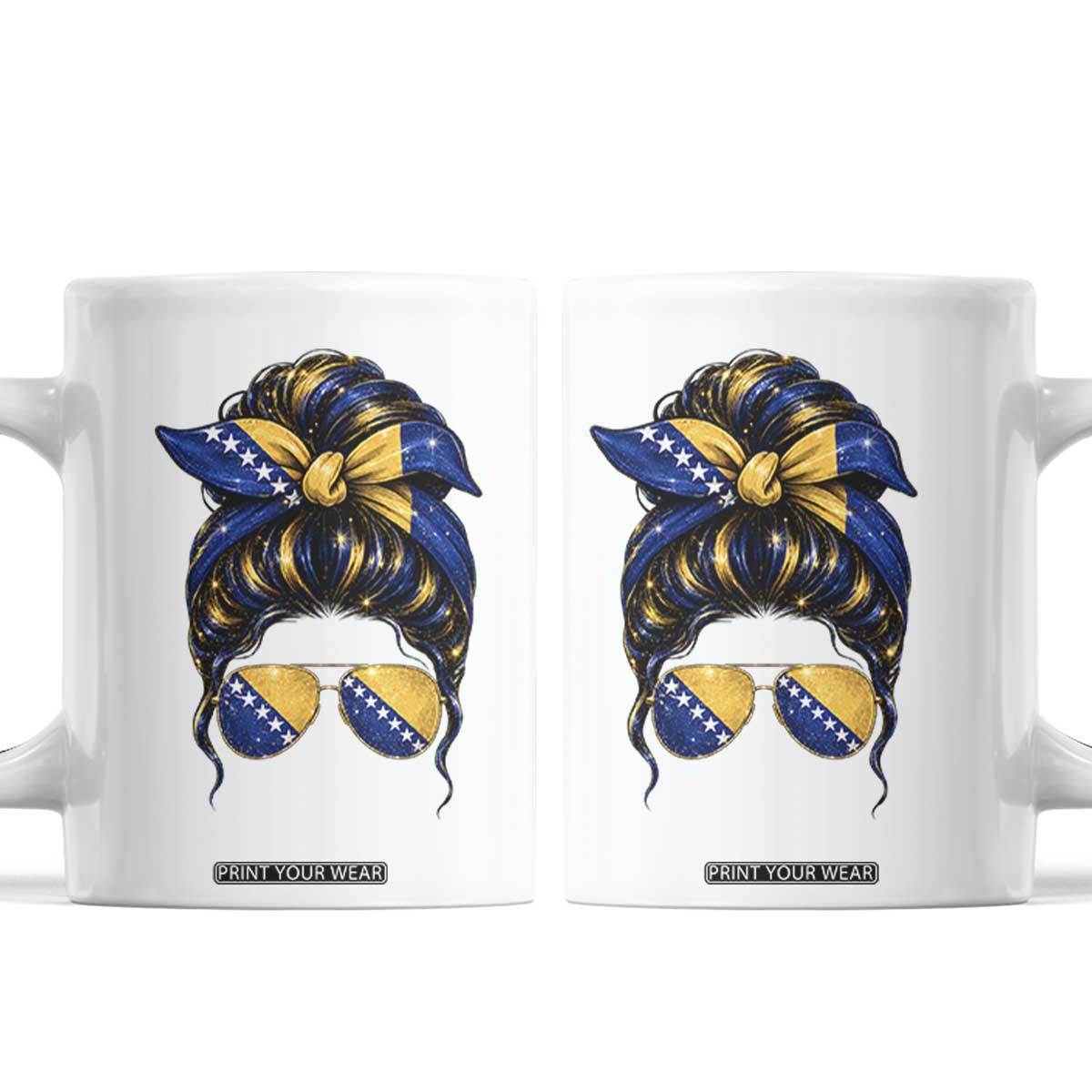 Bosnian Girl Messy Bun Flag Bandana Woman Graphic Coffee Mug Bosnia Herzegovina Pride