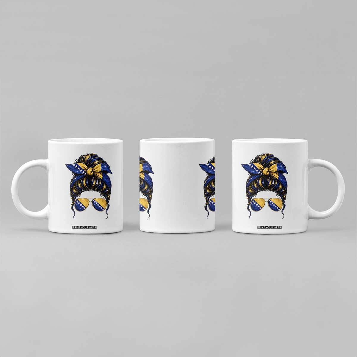 Bosnian Girl Messy Bun Flag Bandana Woman Graphic Coffee Mug Bosnia Herzegovina Pride