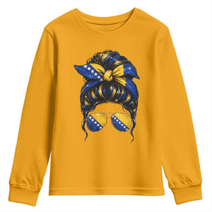 Bosnian Girl Messy Bun Flag Bandana Woman Graphic Youth Sweatshirt Bosnia Herzegovina Pride TS02 Gold Print Your Wear