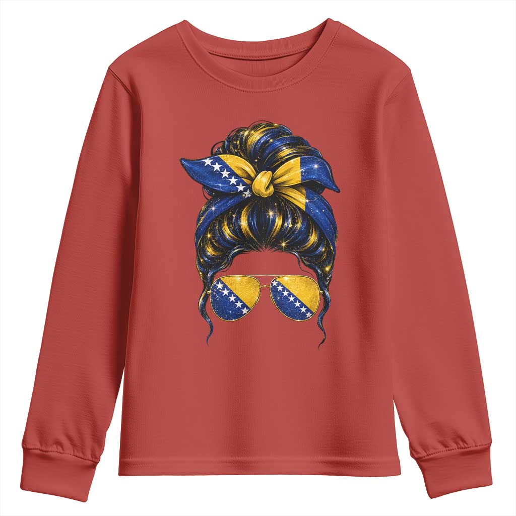 Bosnian Girl Messy Bun Flag Bandana Woman Graphic Youth Sweatshirt Bosnia Herzegovina Pride TS02 Red Print Your Wear