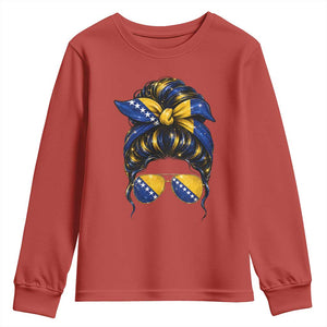 Bosnian Girl Messy Bun Flag Bandana Woman Graphic Youth Sweatshirt Bosnia Herzegovina Pride TS02 Red Print Your Wear