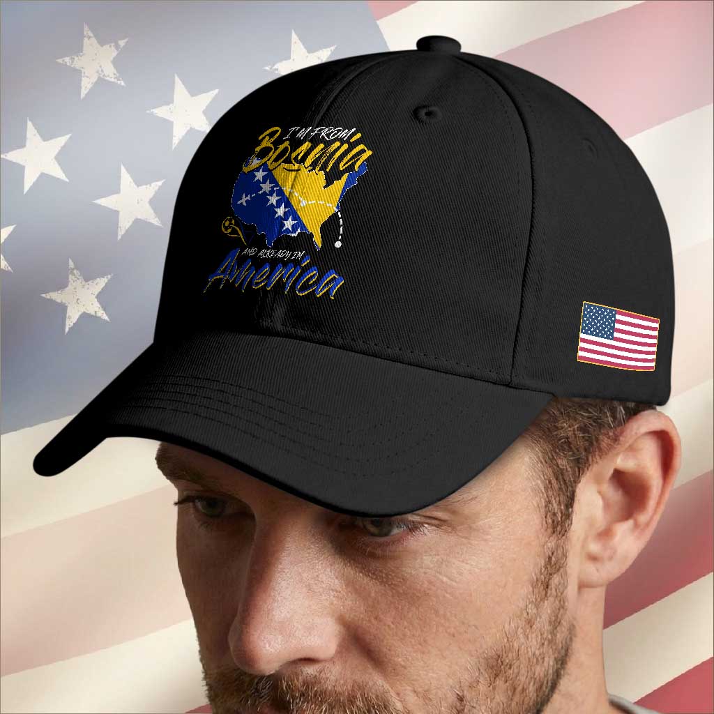 From Bosnia and Already in America Baseball Cap Bosnian Soccer Fan Travel Bosnia Herzegovina Pride
