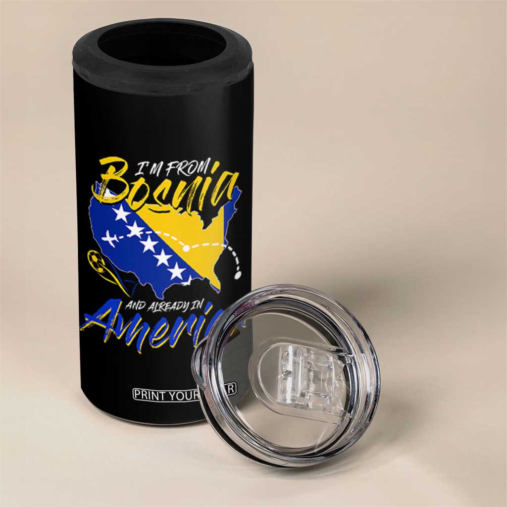 From Bosnia and Already in America 4 in 1 Can Cooler Tumbler Bosnian Soccer Fan Travel Bosnia Herzegovina Pride