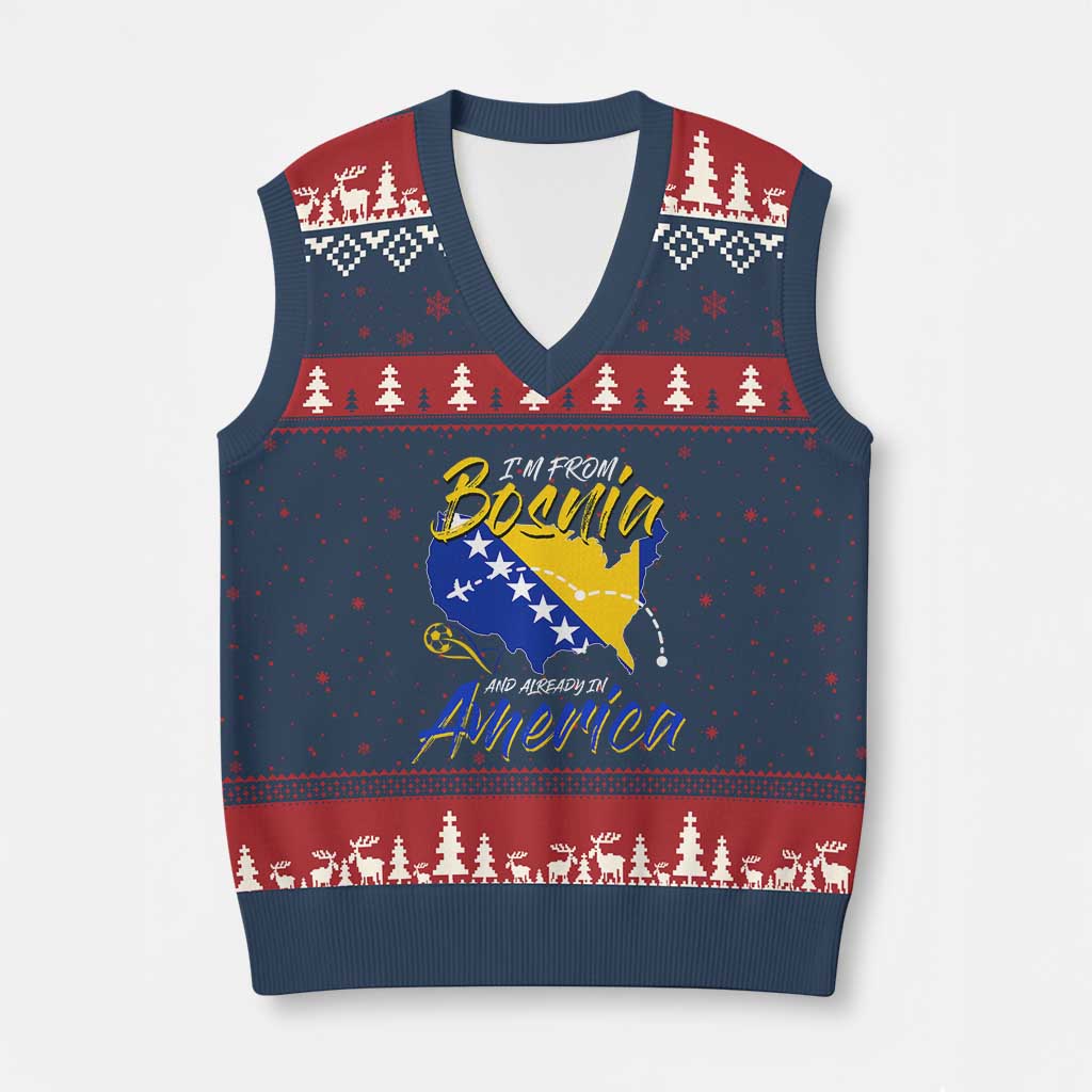 From Bosnia and Already in America V-Neck Knit Sweater Vest Bosnian Soccer Fan Travel Bosnia Herzegovina Pride TS02 Navy Red Print Your Wear