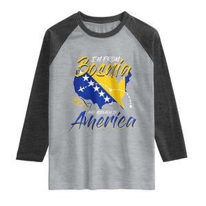 From Bosnia and Already in America Raglan Shirt Bosnian Soccer Fan Travel Bosnia Herzegovina Pride TS02 Heather Gray Heather Charcoal Print Your Wear