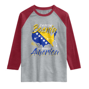 From Bosnia and Already in America Raglan Shirt Bosnian Soccer Fan Travel Bosnia Herzegovina Pride TS02 Heather Gray Heather Red Print Your Wear
