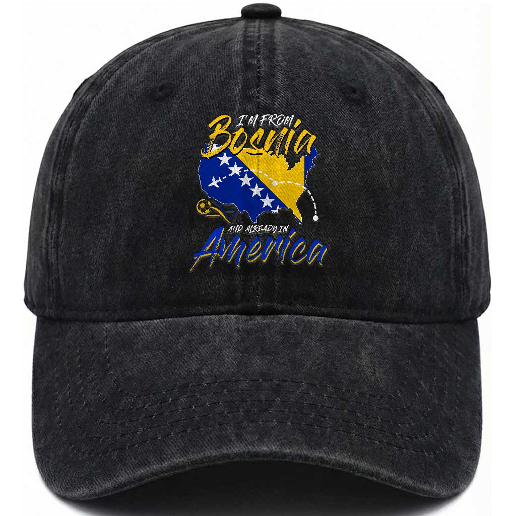 From Bosnia and Already in America Washed Cotton Baseball Cap Bosnian Soccer Fan Travel Bosnia Herzegovina Pride