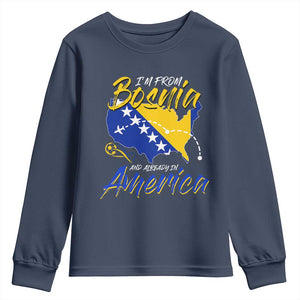 From Bosnia and Already in America Youth Sweatshirt Bosnian Soccer Fan Travel Bosnia Herzegovina Pride TS02 Navy Print Your Wear