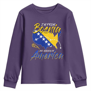 From Bosnia and Already in America Youth Sweatshirt Bosnian Soccer Fan Travel Bosnia Herzegovina Pride TS02 Purple Print Your Wear