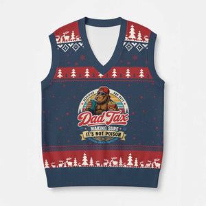 Funny Dad Tax Certified Dad Duty Bigfoot V-Neck Knit Sweater Vest Vintage Sasquatch Official Snack Inspector