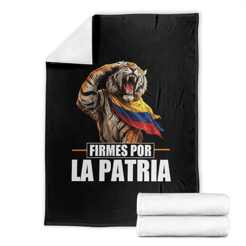Firmes Por La Patria Colombian Pride Throw Blanket Roaring Saluting Tiger Patriotic Colombia Heritage Flag