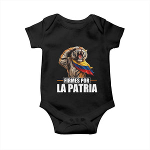 Firmes Por La Patria Colombian Pride Baby Onesie Roaring Saluting Tiger Patriotic Colombia Heritage Flag
